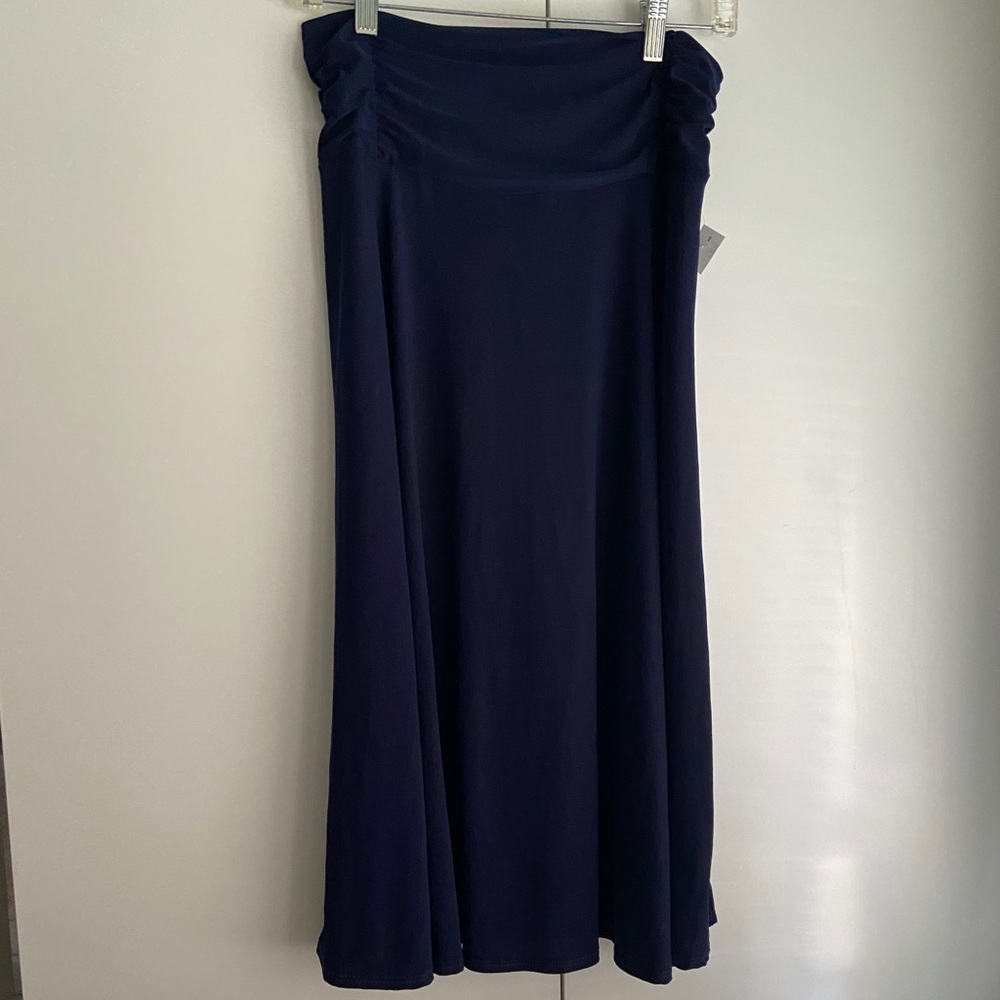 NAVY BLUE STRETCHABLE FLOWY MIDI SHIRT